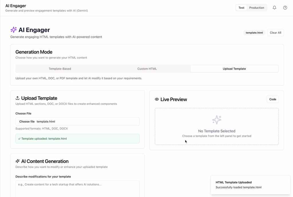 Template-Based Content Generation Setup