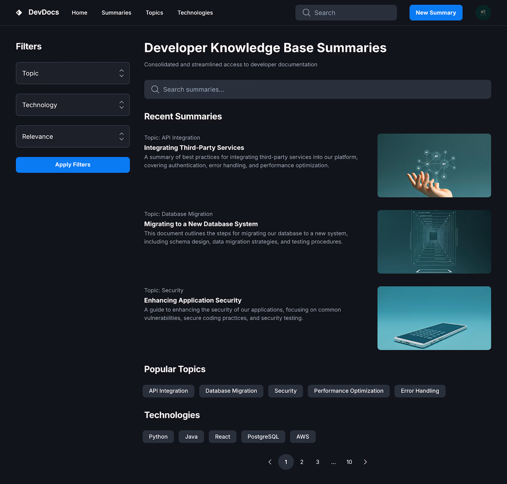Developer Knowledge Base Summarizer