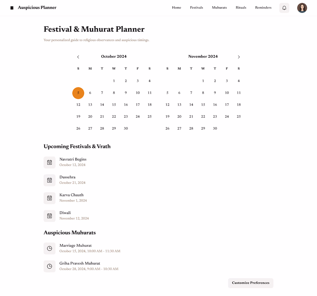 AI-Powered Festival & Muhurat Planner