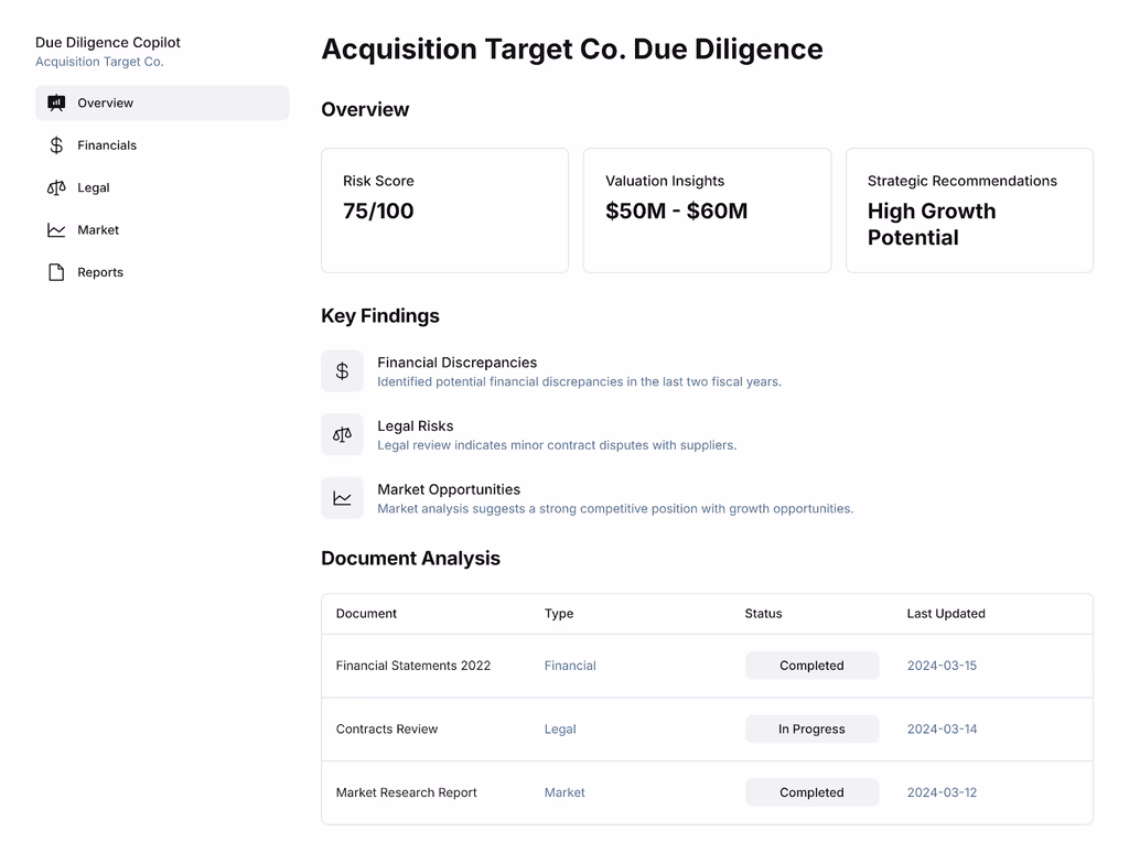 M&A & Startup Due Diligence Copilot