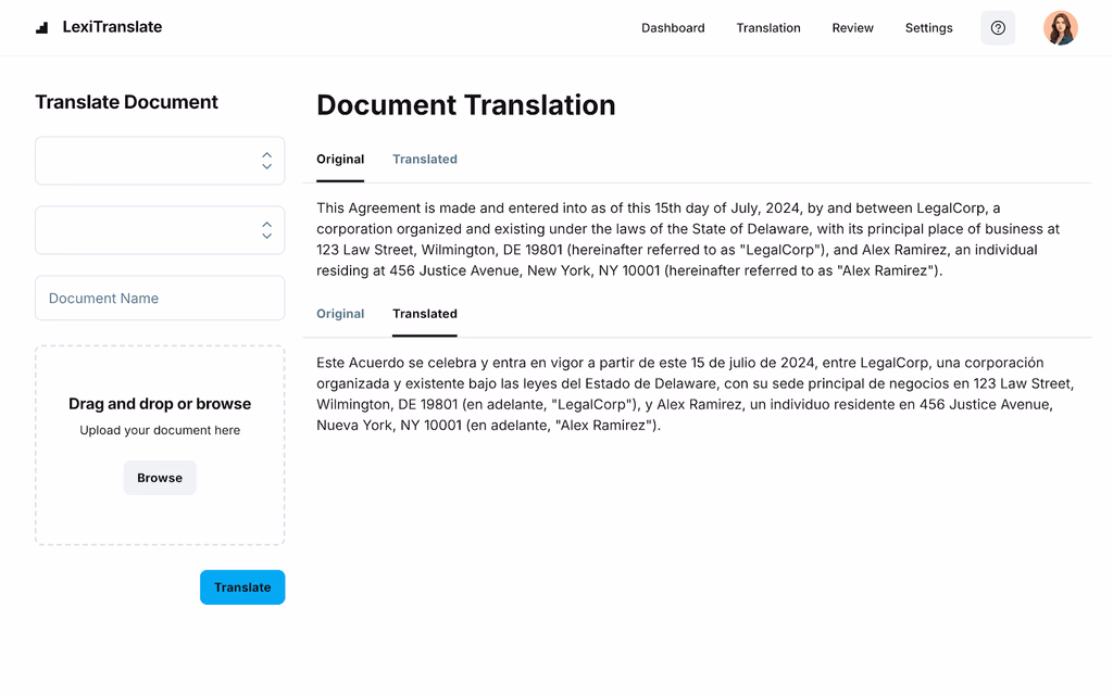 Multilingual Legal Document Translation