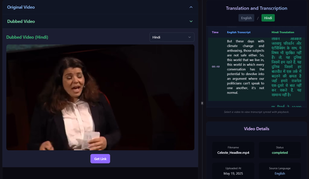 Multi-Lingual Speech Transcription & Emotional Dubbing