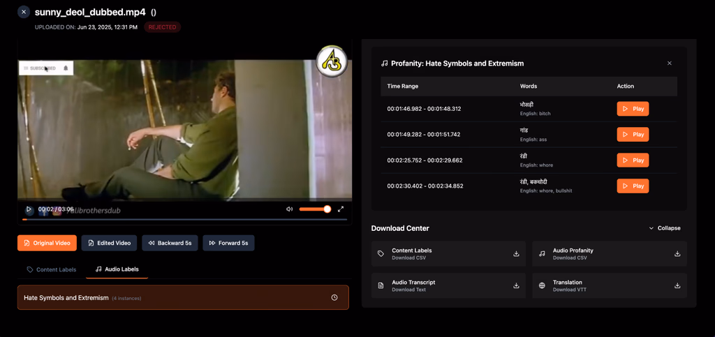 Scan Spoken Content for Offensive Language